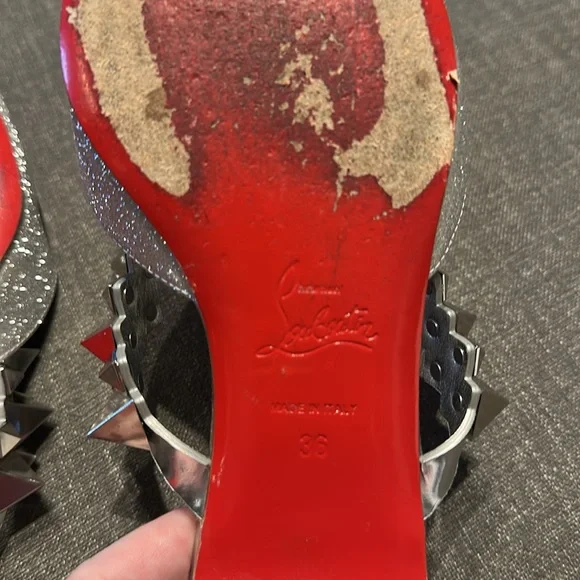 Christian Louboutin Planet Choc Silver Glitter Mules Sz. 36 - Picture 3 of 4